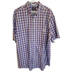 CHAPS Short Sleeve Button Down Shirt, Purple and White check Size 2XLT